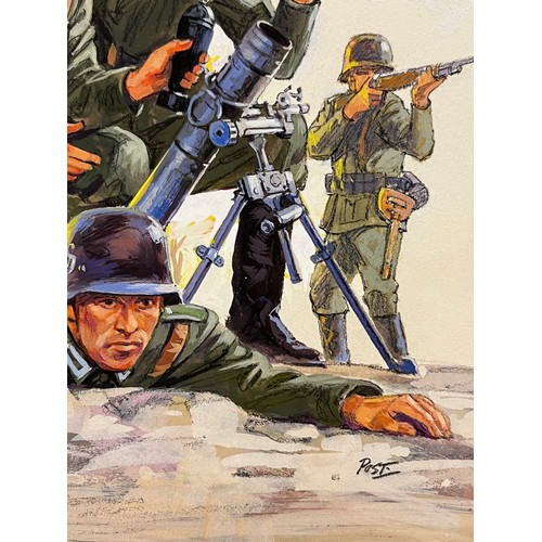 55 - Matchbox model kit original artwork, painting WWII German Infantry soldiers box cover artwork showin... 