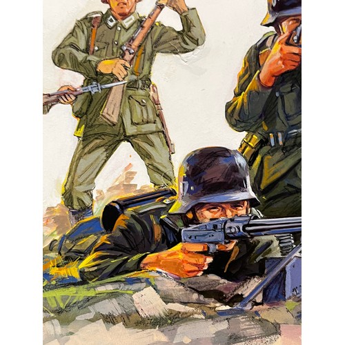 55 - Matchbox model kit original artwork, painting WWII German Infantry soldiers box cover artwork showin... 