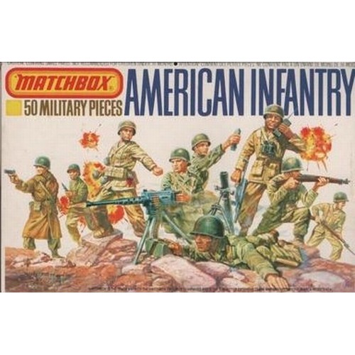 56 - Matchbox model kit original artwork, painting WWII American Infantry soldiers box cover action scene... 