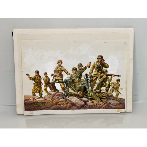 56 - Matchbox model kit original artwork, painting WWII American Infantry soldiers box cover action scene... 