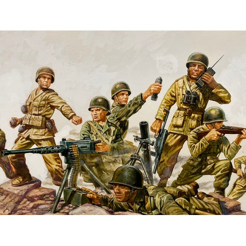 56 - Matchbox model kit original artwork, painting WWII American Infantry soldiers box cover action scene... 