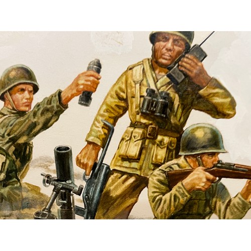 56 - Matchbox model kit original artwork, painting WWII American Infantry soldiers box cover action scene... 