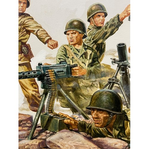 56 - Matchbox model kit original artwork, painting WWII American Infantry soldiers box cover action scene... 