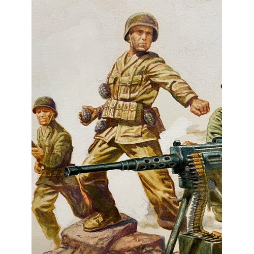 56 - Matchbox model kit original artwork, painting WWII American Infantry soldiers box cover action scene... 