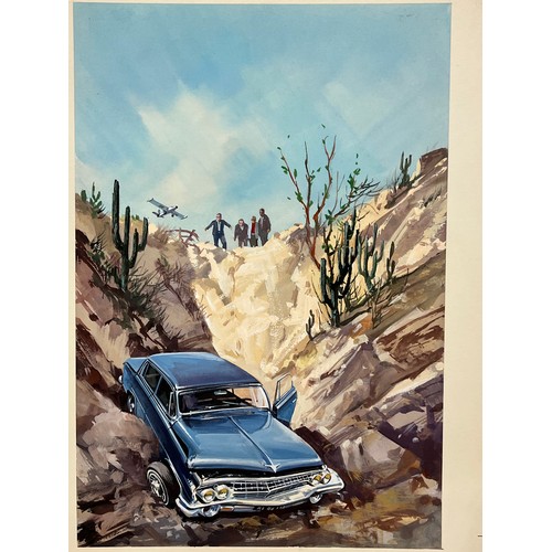 57 - Biggles Capt W E Johns, original book cover painting for Biggles in Mexico. Board size 37.5 cm x 27 ... 