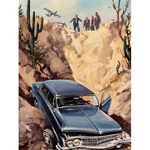 57 - Biggles Capt W E Johns, original book cover painting for Biggles in Mexico. Board size 37.5 cm x 27 ... 