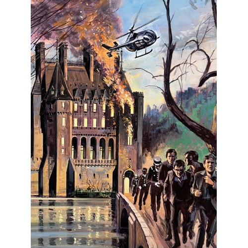 58 - Biggles Capt W E Johns, original book cover painting for Biggles and The Noble Lord. Board size 40 c... 