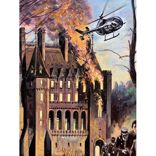 58 - Biggles Capt W E Johns, original book cover painting for Biggles and The Noble Lord. Board size 40 c... 