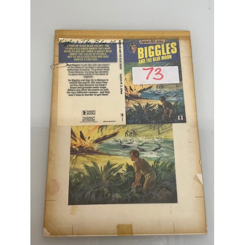 60 - Biggles Capt W E Johns, original book cover painting for Biggles and the Blue Moon. Board size 38 cm... 