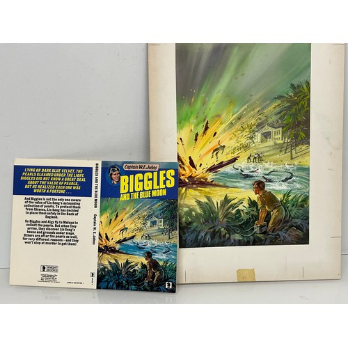 60 - Biggles Capt W E Johns, original book cover painting for Biggles and the Blue Moon. Board size 38 cm... 