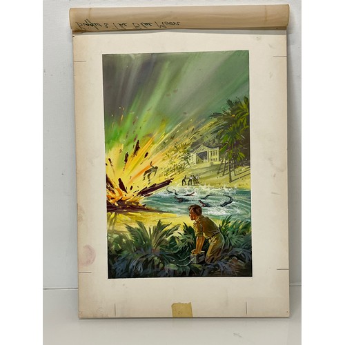 60 - Biggles Capt W E Johns, original book cover painting for Biggles and the Blue Moon. Board size 38 cm... 