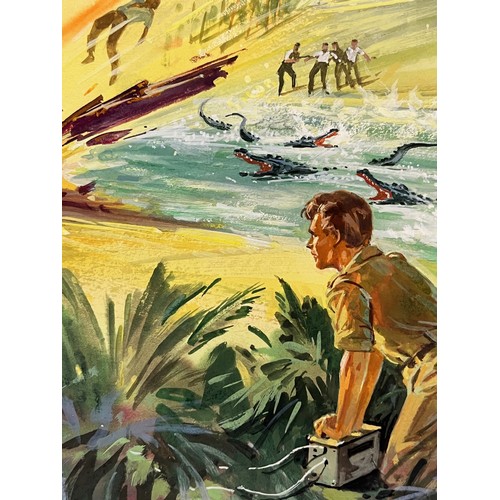 60 - Biggles Capt W E Johns, original book cover painting for Biggles and the Blue Moon. Board size 38 cm... 