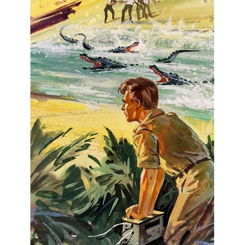 60 - Biggles Capt W E Johns, original book cover painting for Biggles and the Blue Moon. Board size 38 cm... 