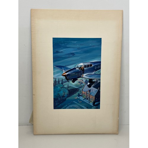 59 - Biggles Capt W E Johns, original book cover painting for Biggles and The Black Mask. Board size 53.5... 