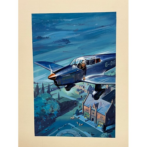 59 - Biggles Capt W E Johns, original book cover painting for Biggles and The Black Mask. Board size 53.5... 