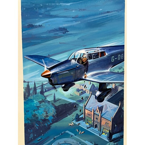 59 - Biggles Capt W E Johns, original book cover painting for Biggles and The Black Mask. Board size 53.5... 