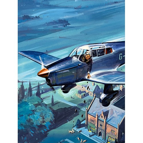 59 - Biggles Capt W E Johns, original book cover painting for Biggles and The Black Mask. Board size 53.5... 