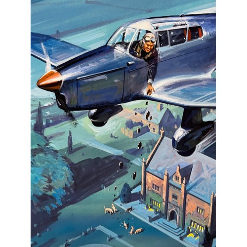 59 - Biggles Capt W E Johns, original book cover painting for Biggles and The Black Mask. Board size 53.5... 