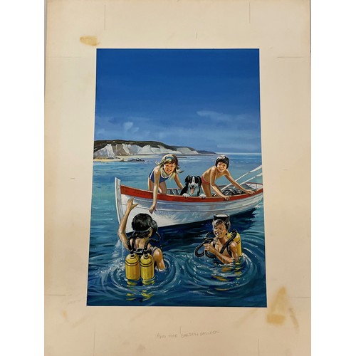 61 - Enid Blyton, The Famous Five, an original book cover painting for The Famous Five and the Golden Gal... 