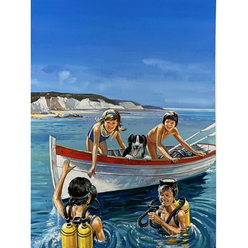 61 - Enid Blyton, The Famous Five, an original book cover painting for The Famous Five and the Golden Gal... 