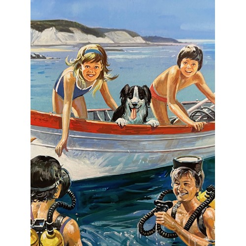 61 - Enid Blyton, The Famous Five, an original book cover painting for The Famous Five and the Golden Gal... 