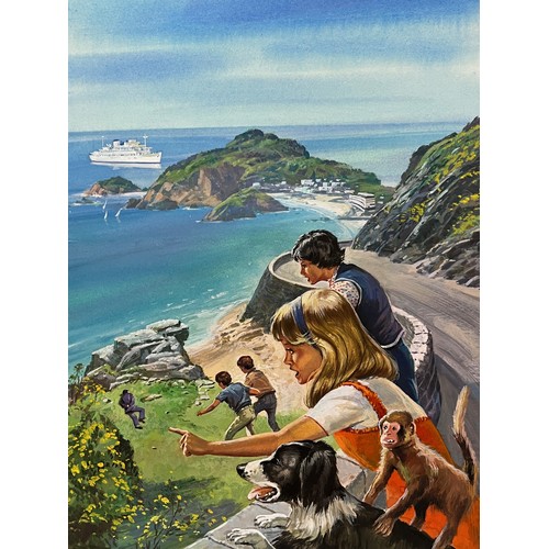 62 - Enid Blyton, The Famous Five, an original book cover painting for The Famous Five verses the Black M... 