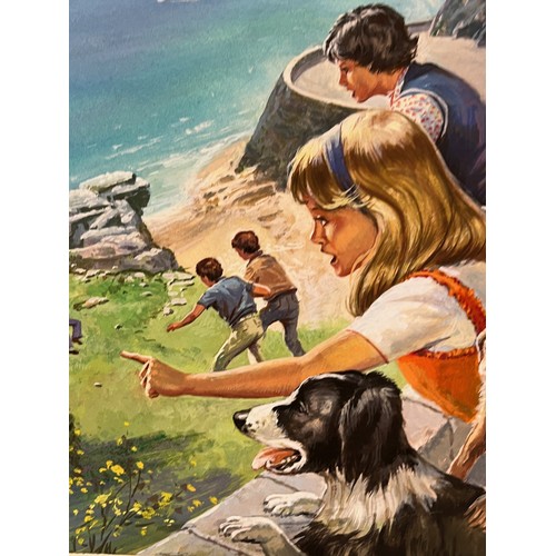 62 - Enid Blyton, The Famous Five, an original book cover painting for The Famous Five verses the Black M... 