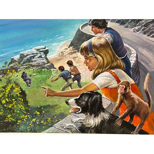 62 - Enid Blyton, The Famous Five, an original book cover painting for The Famous Five verses the Black M... 