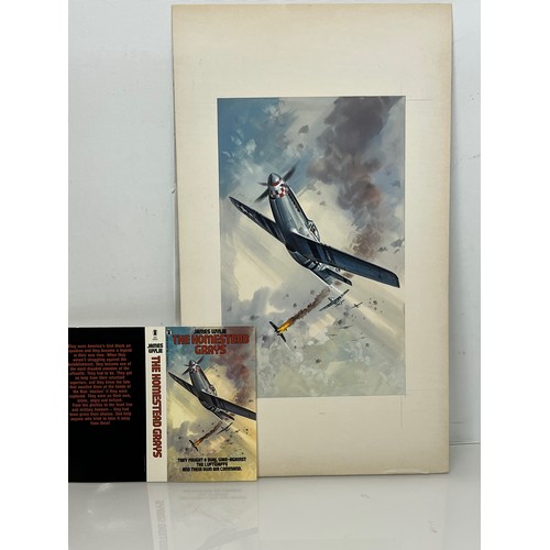 65 - Original book cover painting WWII American fighter aircraft in a dogfight Mustangs v Junkers for Jam... 