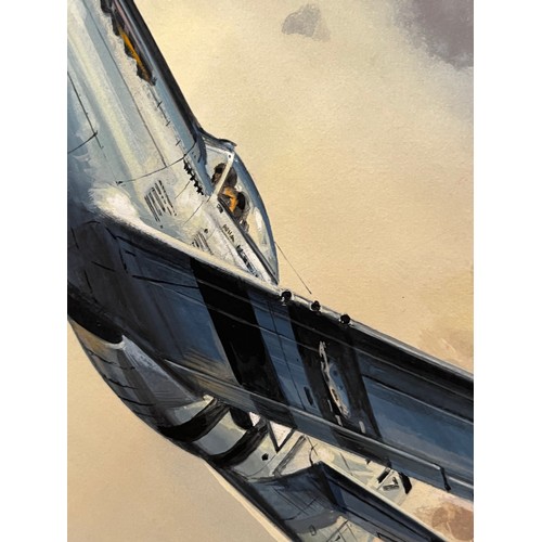 65 - Original book cover painting WWII American fighter aircraft in a dogfight Mustangs v Junkers for Jam... 