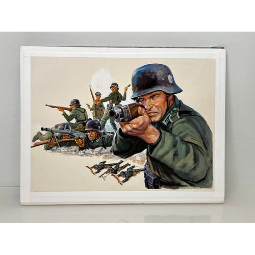 68 - Matchbox model kit original artwork, painting WWII German Infantry soldiers box cover artwork showin... 