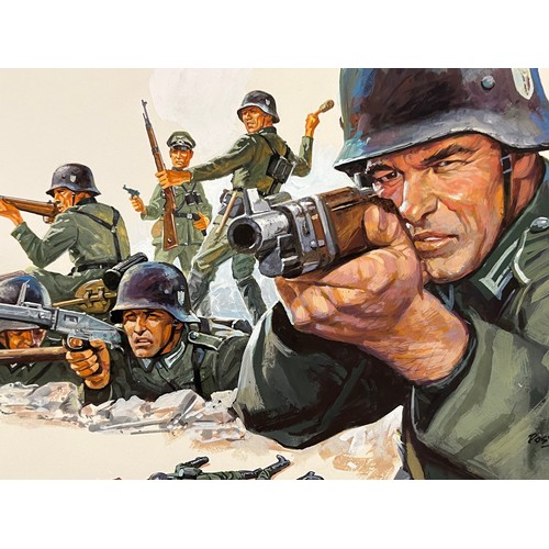 68 - Matchbox model kit original artwork, painting WWII German Infantry soldiers box cover artwork showin... 