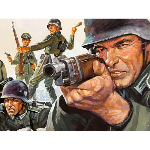 68 - Matchbox model kit original artwork, painting WWII German Infantry soldiers box cover artwork showin... 