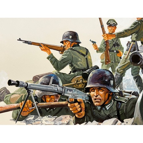 68 - Matchbox model kit original artwork, painting WWII German Infantry soldiers box cover artwork showin... 