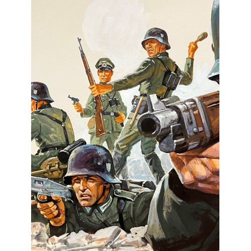 68 - Matchbox model kit original artwork, painting WWII German Infantry soldiers box cover artwork showin... 