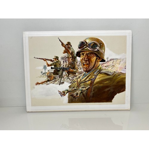 70 - Matchbox model kit original artwork, painting WWII German Afrika Korps soldiers box cover artwork sh... 