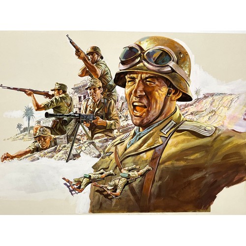 70 - Matchbox model kit original artwork, painting WWII German Afrika Korps soldiers box cover artwork sh... 