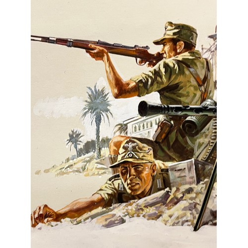 70 - Matchbox model kit original artwork, painting WWII German Afrika Korps soldiers box cover artwork sh... 