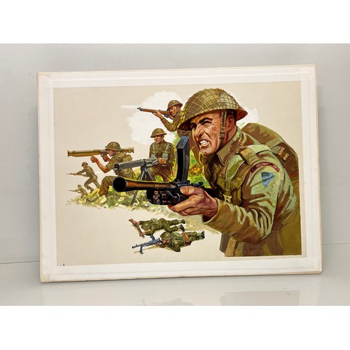 71 - Matchbox model kit original artwork, painting WWII British Infantry soldiers box cover artwork showi... 