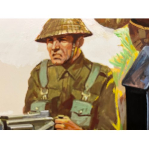 71 - Matchbox model kit original artwork, painting WWII British Infantry soldiers box cover artwork showi... 