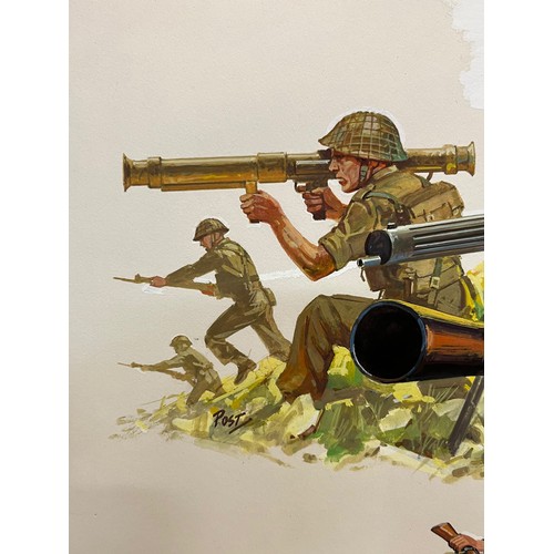 71 - Matchbox model kit original artwork, painting WWII British Infantry soldiers box cover artwork showi... 