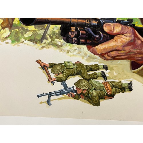 71 - Matchbox model kit original artwork, painting WWII British Infantry soldiers box cover artwork showi... 