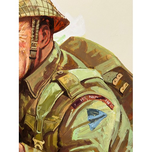 71 - Matchbox model kit original artwork, painting WWII British Infantry soldiers box cover artwork showi... 