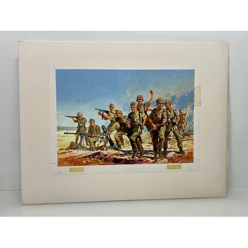 72 - Matchbox model kit original artwork, painting WWII German Afrika Korps soldiers box cover artwork sh... 