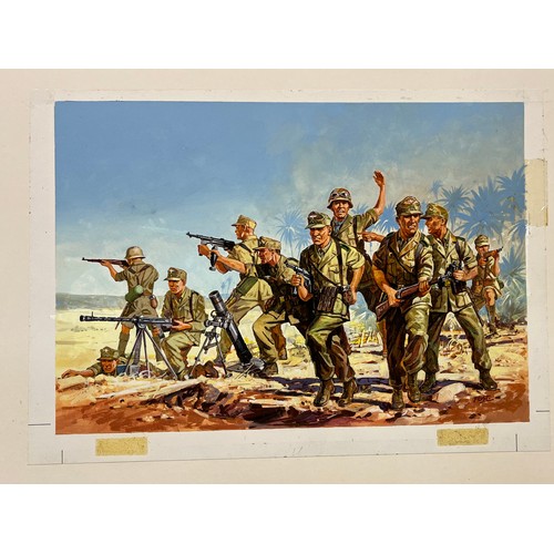 72 - Matchbox model kit original artwork, painting WWII German Afrika Korps soldiers box cover artwork sh... 