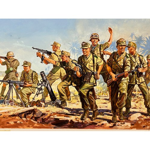 72 - Matchbox model kit original artwork, painting WWII German Afrika Korps soldiers box cover artwork sh... 