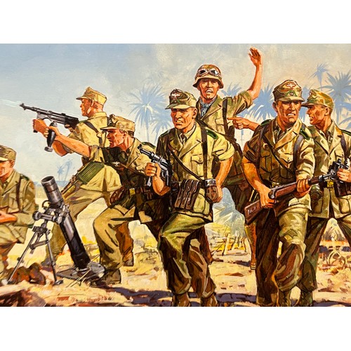 72 - Matchbox model kit original artwork, painting WWII German Afrika Korps soldiers box cover artwork sh... 