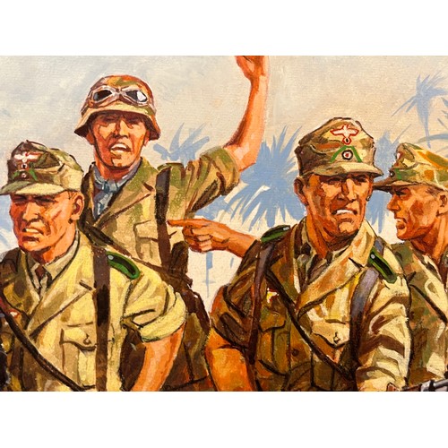 72 - Matchbox model kit original artwork, painting WWII German Afrika Korps soldiers box cover artwork sh... 