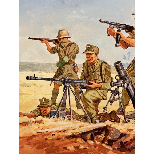 72 - Matchbox model kit original artwork, painting WWII German Afrika Korps soldiers box cover artwork sh... 