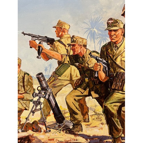 72 - Matchbox model kit original artwork, painting WWII German Afrika Korps soldiers box cover artwork sh... 